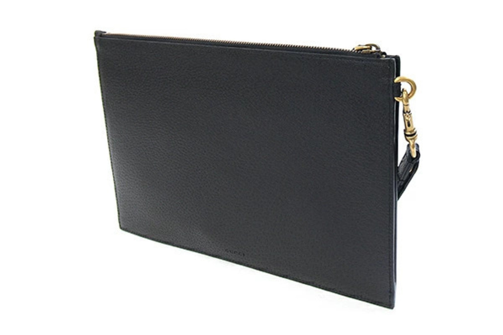 Gucci Black Pouch Bag GG Leather Strap Marmont Shoulder Clutch